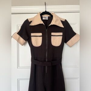 The Hippie Shake Heroes Brown Jumpsuit Dagger Collar Flare Leg